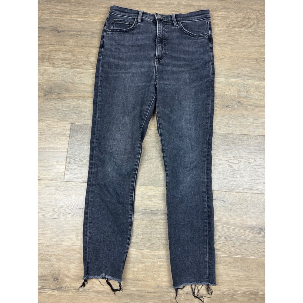 Aritzia Denim Forum The Lola High Rise Skinny Jeans Faded Black Raw Hem 28 26L